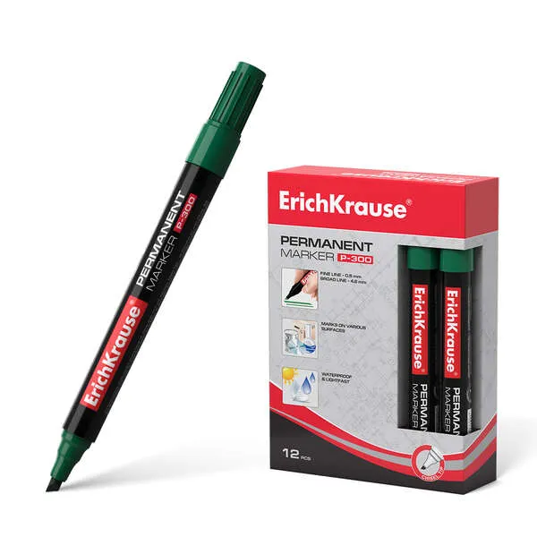 Marcatore permanente Erichkrause P-300 - Punta a scalpello - Resistente all'acqua e ai raggi UV - Verde