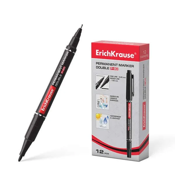 Erichkrause Double P-80 Pennarello permanente bifacciale - Universale e Fineliner 2 in 1 - Inchiostro a base alcolica resistente all'acqua e ai raggi UV - Asciugatura rapida - Non tossico - Durata di conservazione di 5 anni - Colorato