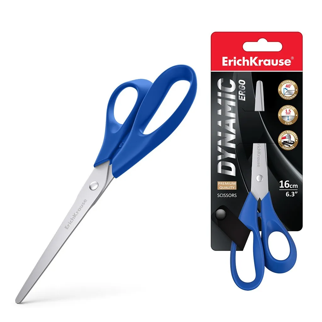 Forbici dinamiche Erichkrause - Lame in acciaio inossidabile - Doppia affilatura avanzata - Resistente alla corrosione - Manici ergonomici - Colori assortiti