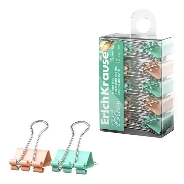 Confezione da 10 graffette ErichKrause Pastel Bloom - Larghezza 19 mm - Metallo - Contiene fino a 80 fogli - Colori assortiti