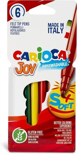 Carioca Joy Confezione da 6 pennarelli a punta fine in cartone - Punta da 26 mm - Super lavabili - Ideali per disegnare e colorare - Colori assortiti