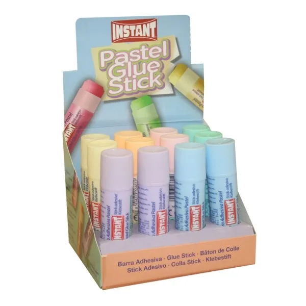 Colla stick istantanea pastello 20 g - Adatta ai bambini e/o all'uso domestico - Lavabile - Senza solventi - Colori assortiti