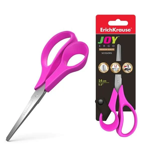 Forbici Erichkrause Joy Ergo - Lame in acciaio inossidabile - Estremità arrotondate - Resistenti alla corrosione - Manici ergonomici - Colori assortiti