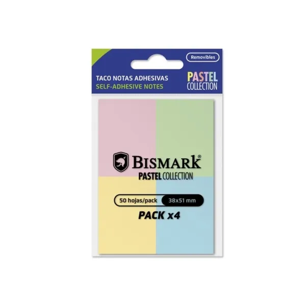 Confezione da 4 blocchetti di 50 post-it Bismark 38x51 mm - 4 colori pastello
