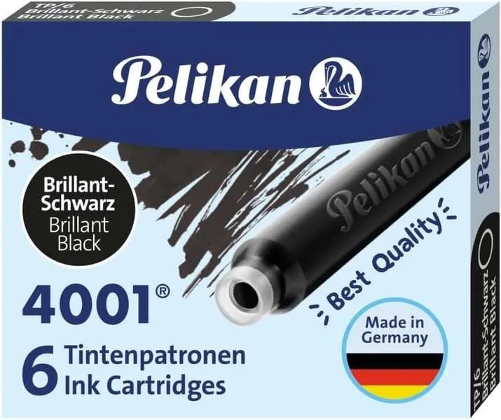 Pelikan 4001 TP/6 Confezione da 6 Cartucce - Inchiostro di Alta Qualità - Compatibile con Penne Stilografiche - Nero