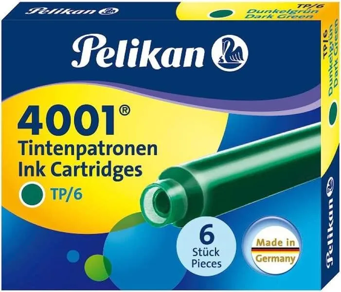 Pelikan Scatola da 6 Cartucce 4001 TP/6 - Ricarica per Penna Stilografica - Verde Scuro