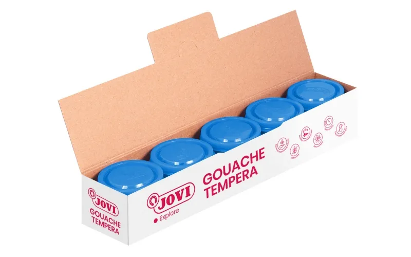 Jovi School Tempera Paint Pot 35ml - Applicazione su più superfici - Utilizzo con pennello rullo o spatola - Colori miscelabili - Blu ciano