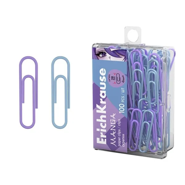 ErichKrause Confezione da 100 clip rivestite per manga - 28 mm - Scatola di plastica - Colori assortiti