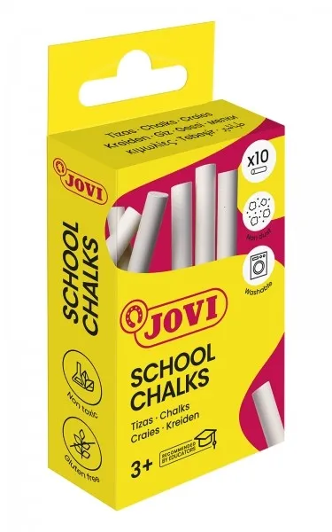 Jovi School Chalks Box con 10 gessetti bianchi - Compatti - Antipolvere - Materie prime naturali - Linee nitide - Facili da cancellare - Molto resistenti - Rimangono pochissima polvere - Colore bianco