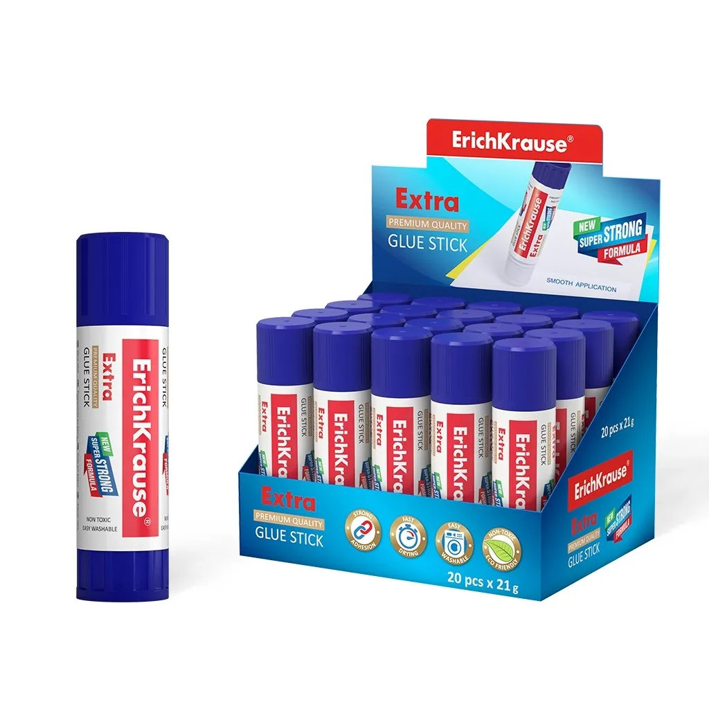Colla stick Erichkrause Extra - Formula super forte a base di PVP - Consumo economico - Adesione rapida e affidabile - Facile da lavare con acqua - Non tossico - Senza solventi - Resistente al freddo - Ideale per carta cartone e tessuto - Colore bianco