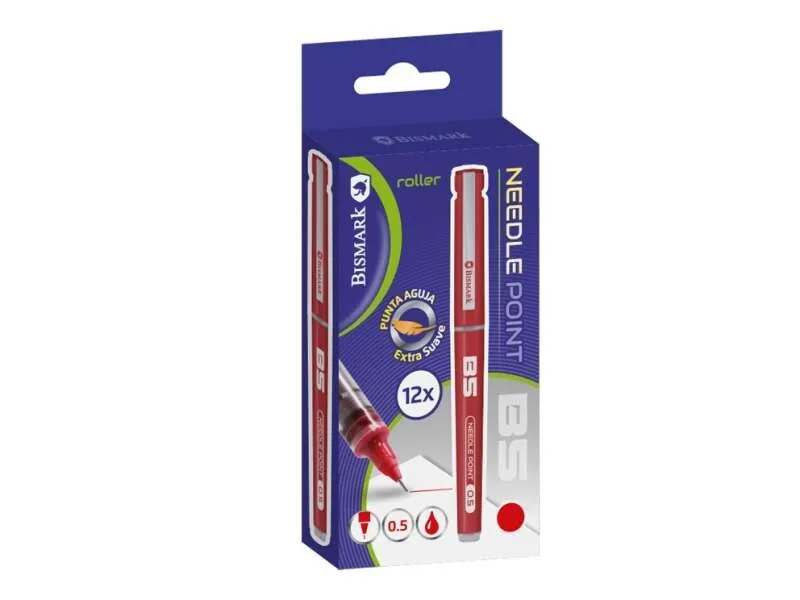 Penna a sfera con inchiostro liquido Bismark punta ad ago - Scrittura fluida - Alta precisione - Colore rosso