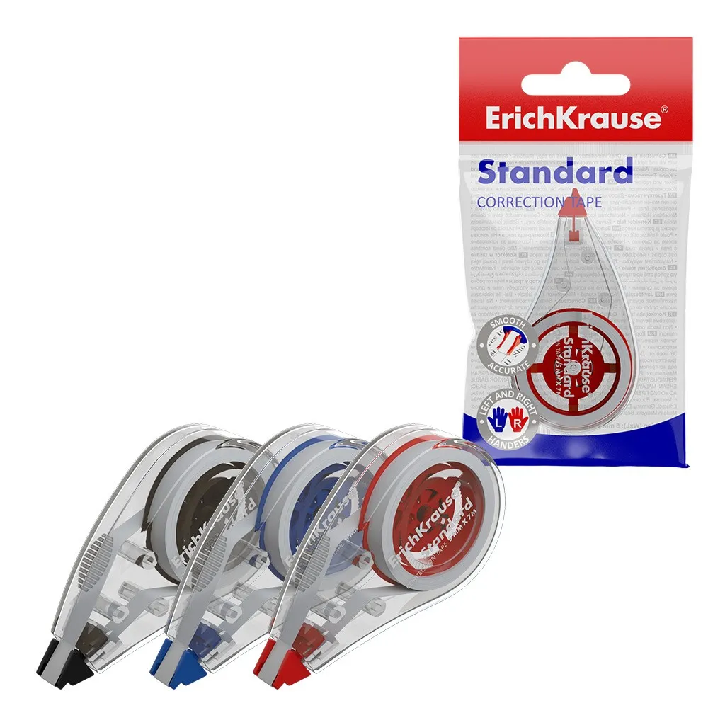 Nastro correttore ideale per la correzione rapida e sicura delle righe di testo. Caratteristiche: - Ottimi risultati per qualsiasi tipo di inchiostro e colore. - Asciugatura immediata e permette la scrittura sulla correzione. - Sistema di controllo del nastro per stringere se necessario. - Adatto per l'uso con la mano sinistra e destra. Specifiche: - Il prodotto è fornito in varie modalità di colore/design (nessuna opzione da scegliere).