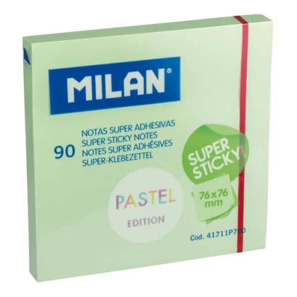 Blocco di 90 foglietti adesivi super adesivi Milan - Rimovibili - A lunga durata - 76 mm x 76 mm - Verde pastello
