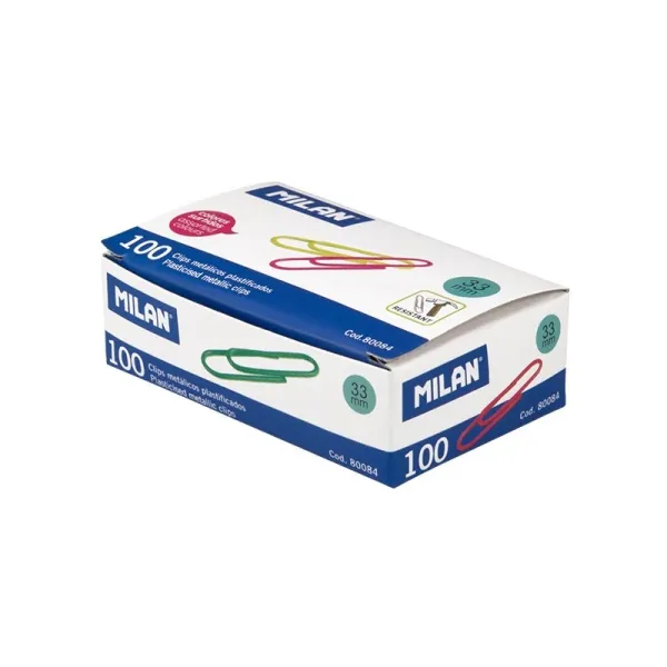 Scatola Milan da 100 clip metalliche rivestite in plastica da 33 mm - Colori assortiti