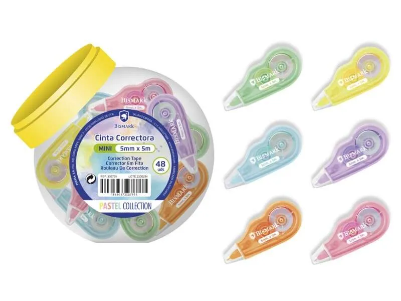 Nastro correttore Bismark Mini Pastel 5 mm x 5 m - Correzione istantanea - Non lascia segni sulle fotocopie
