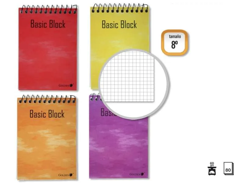Quaderno a spirale dorato superiore 8º orizzontale (153x102mm) 80 fogli 60gr griglia 4x4 - copertina laminata - margine evidenziato - colori assortiti