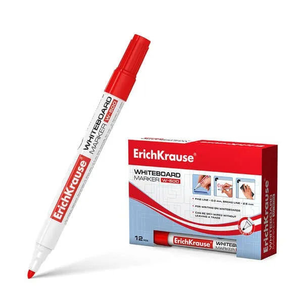 Erichkrause W-500 Whiteboard Marker - Punta tonda - Tratto da 08 a 25 mm - Inchiostro a base di alcol - Rosso