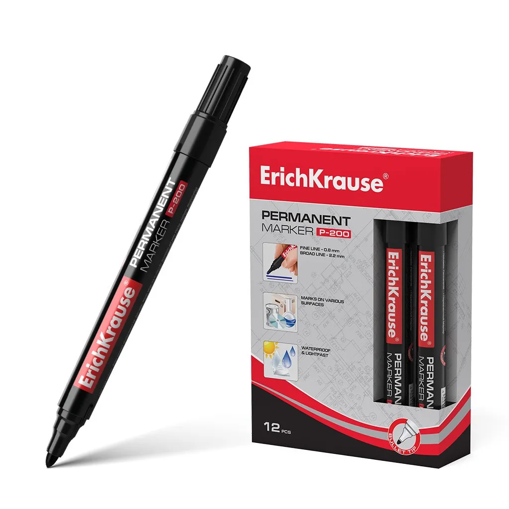 Pennarello permanente Erichkrause P-200 - Punta tonda - Colore nero
