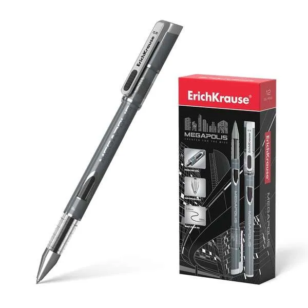 Penna gel Megapolis Erichkrause - Punta da 05 mm - Corpo rotondo opaco - Finestra di controllo dell'inchiostro - Colore nero