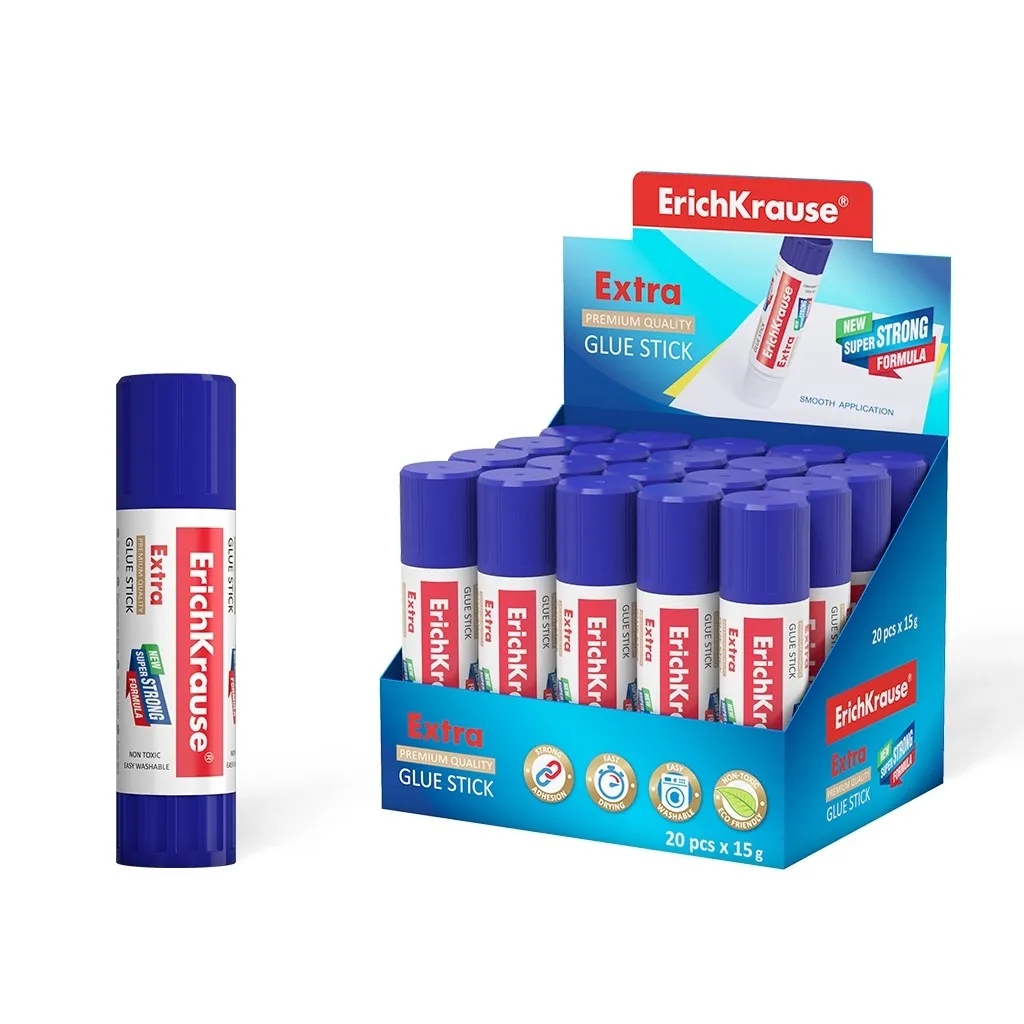 Colla stick Erichkrause Extra - Formula super forte a base di PVP - Consumo economico - Adesione rapida e affidabile - Facile da lavare con acqua - Non tossico - Senza solventi - Resistente al freddo - Ideale per carta cartone e tessuto - Colore bianco