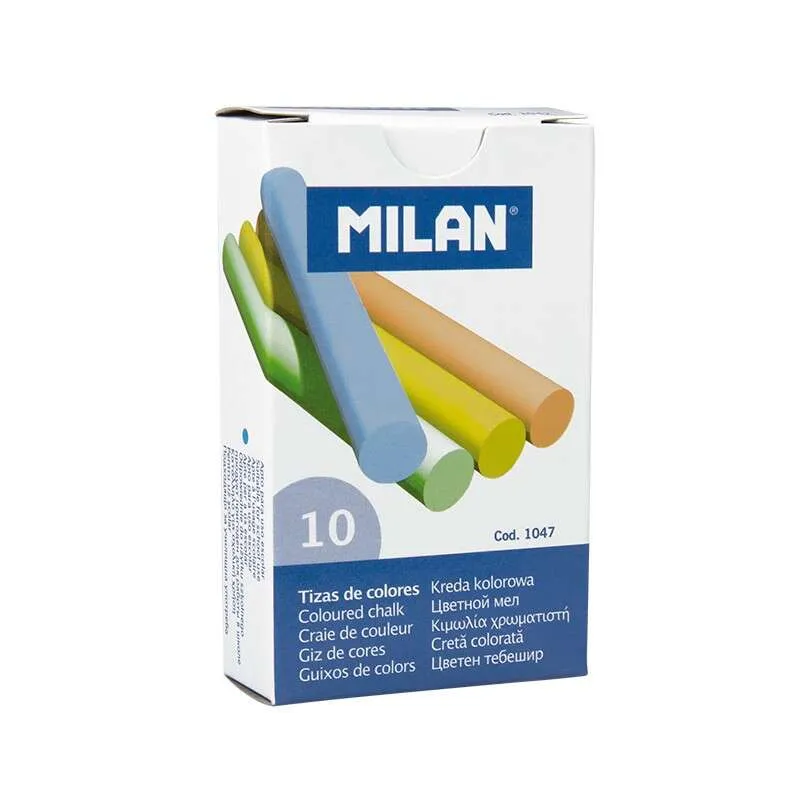 Confezione da 10 gessetti colorati Milan - Rotondi - Senza caseina - Colori assortiti
