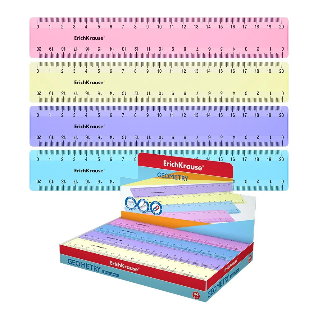 Righello pastello Erichkrause - 20 cm - Assortito in scatola espositiva - Colori assortiti