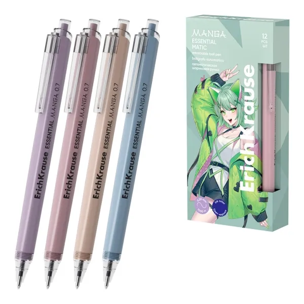 Penna a sfera retrattile ErichKrause Essential Matic Manga - Modelli assortiti - Tratto da 028 mm - Blu