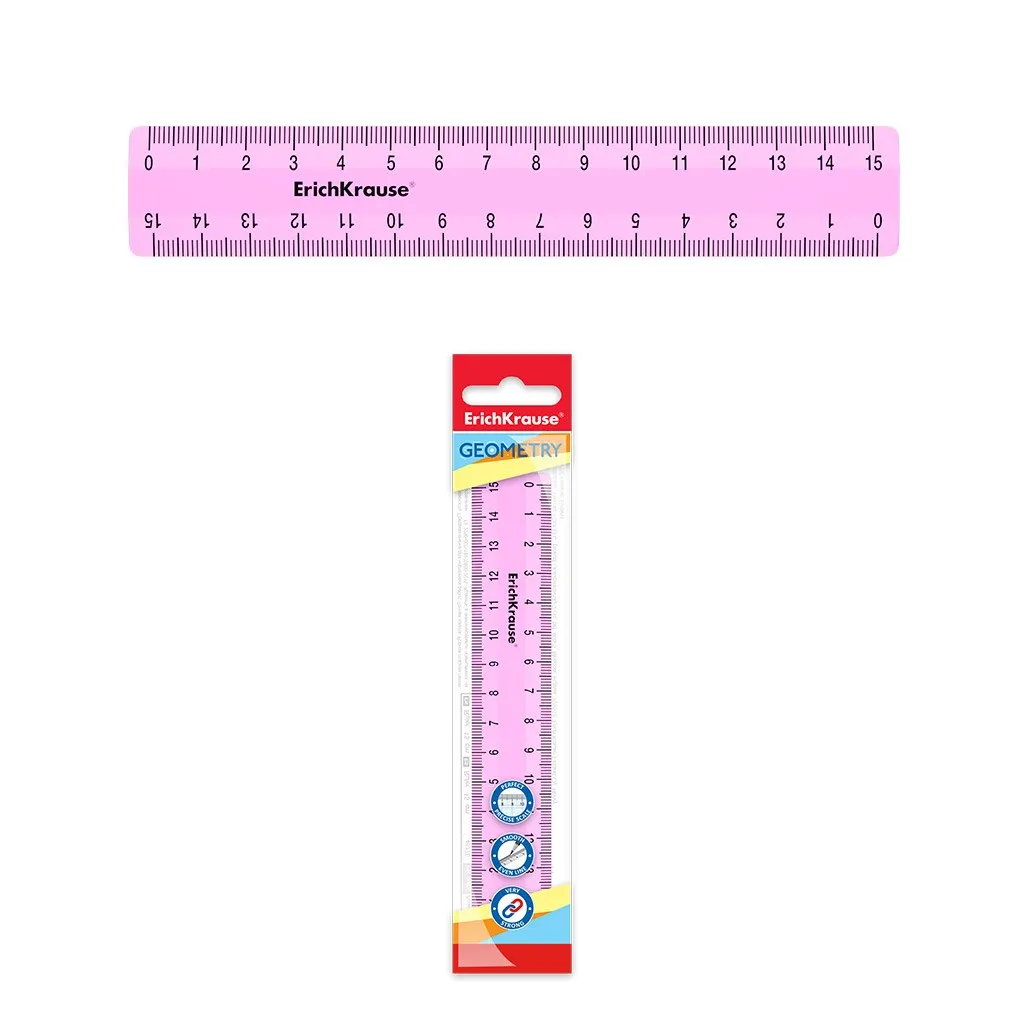 Righello Erichkrause - 15 cm - Rosa - Sacchetto in polietilene