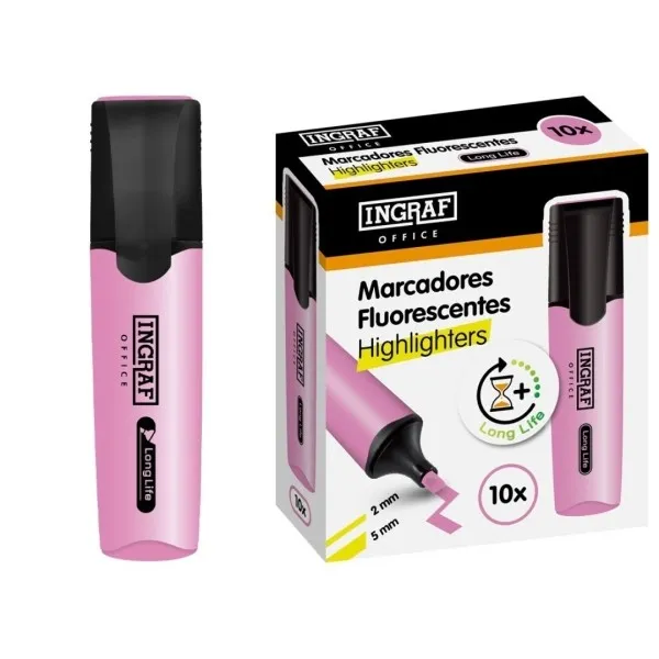 Pennarello fluorescente a lunga durata Ingraf - Punta a scalpello - Tratto da 2 a 5 mm - Inchiostro a base d'acqua - Rosa