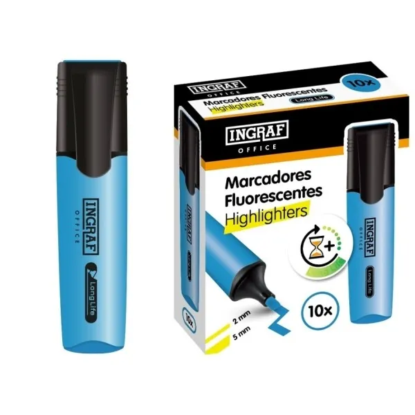 Pennarello fluorescente a lunga durata Ingraf - Punta a scalpello - Tratto da 2 a 5 mm - Inchiostro a base d'acqua - Blu