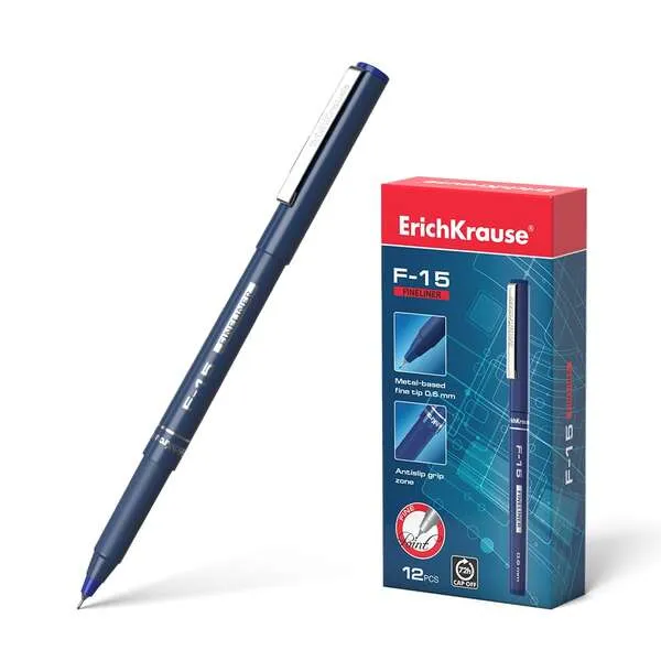 Pennarello Erichkrause F-15 a punta fine - tratto 06 mm - clip in metallo - blu