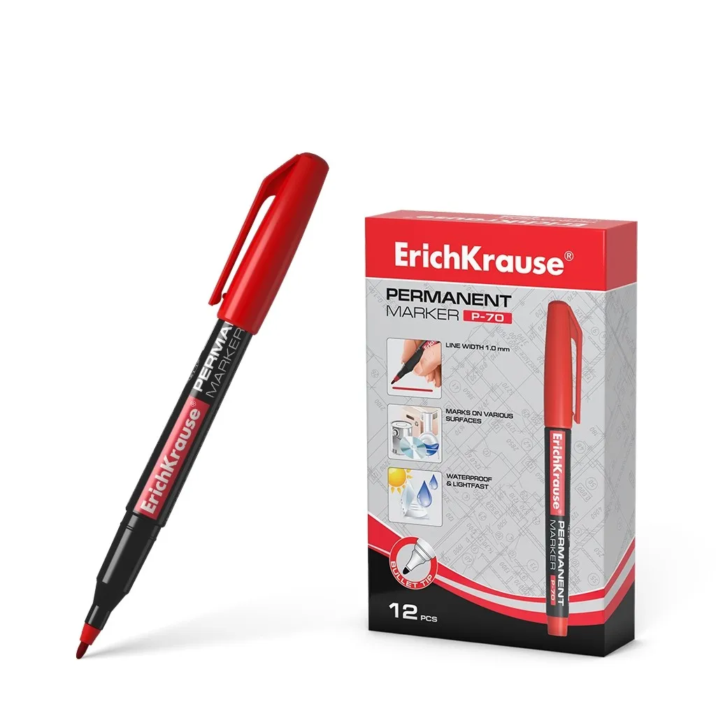 Pennarello permanente Erichkrause P-70 - Punta tonda da 10 mm - Resistente all'acqua e alla luce - Colore rosso