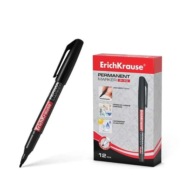 Erichkrause P-70 pennarello indelebile - punta tonda da 10 mm - resistente acqua e alla luce - nero