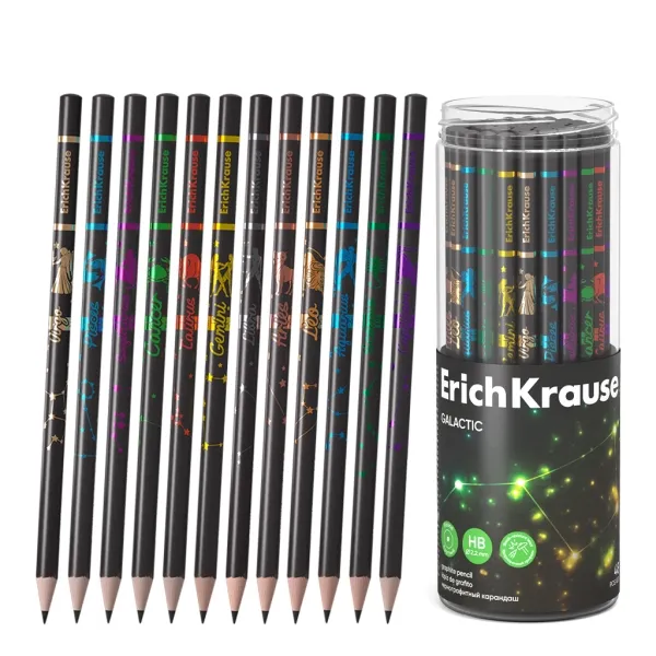 Matita di grafite Galactic di Erich Krause - Mina HB - Corpo tondo - Facile da sfumare - Colori assortiti