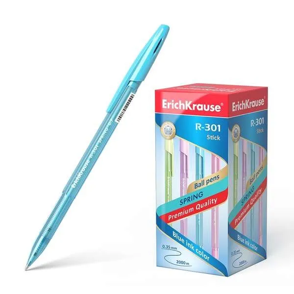 Penna a sfera Erichkrause R-301 Spring - Punta da 07 mm - Corpo traslucido in colori assortiti - Inchiostro ad asciugatura rapida - Blu