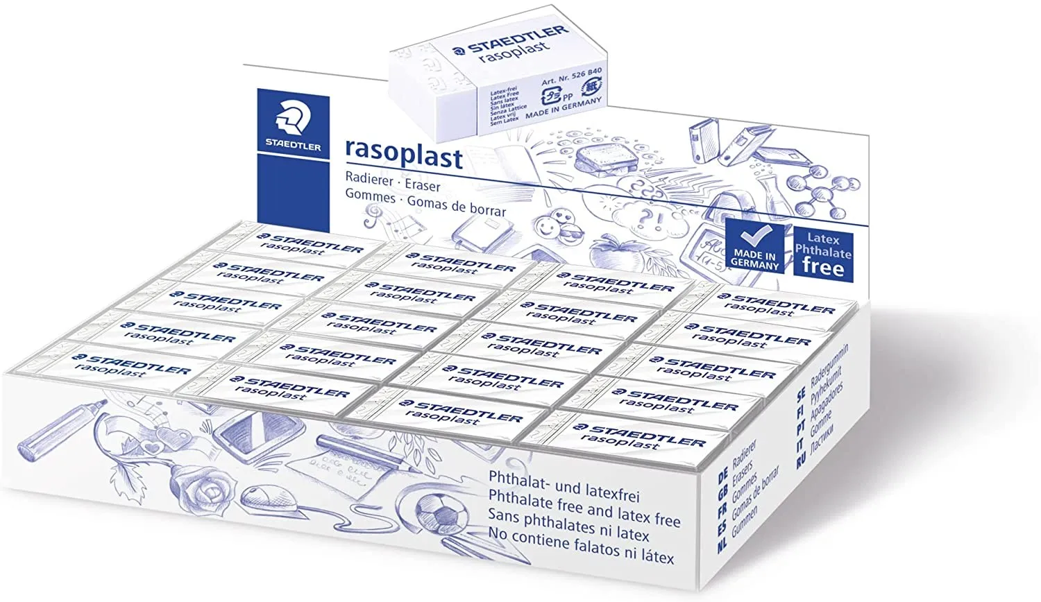 Gomma da cancellare Staedtler Rasoplast 526 B40 - Cancellazione di alta qualità - Spreco minimo - Colore bianco