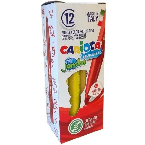 Pennarello Carioca Jumbo - Corpo Maxi Ottagonale - Inchiostro Super Lavabile - Punta Maxi Bloccata 6mm - Cappuccio Ventilato - Colore Giallo