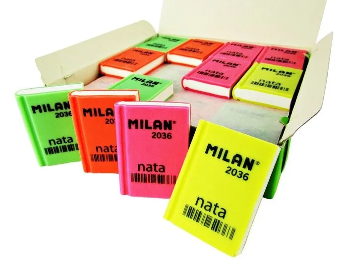 Gomma Rettangolare Milan Nata 2036 - Plastica - Liscia - Design Libro - Colori Fluorescenti Assortiti