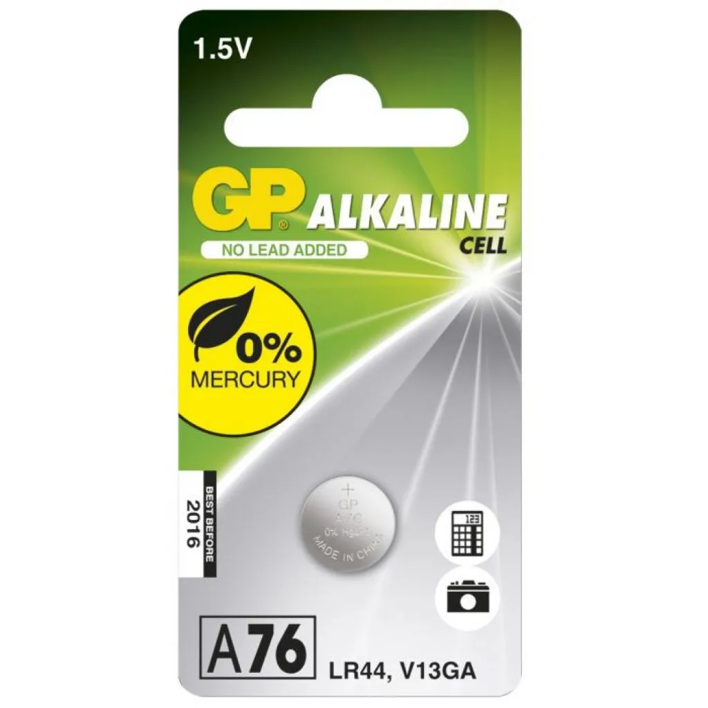GP Battery Batteria Super Alcalina a Bottone 15V A76 / LR44 / LR1154 / AG13 (Blister 1 Pezzo)