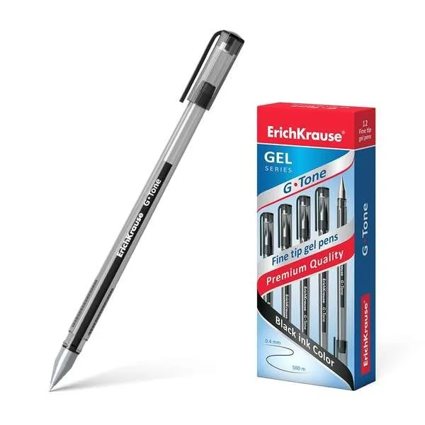 Penna gel Erichkrause G-Tone - Corpo traslucido con impugnatura triangolare - Punta da 05 mm - Inchiostro gel ad asciugatura rapida - Nero
