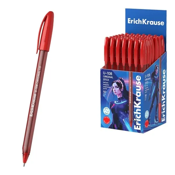 Penna a sfera Erichkrause U-108 Classic - Punta a sfera da 10 mm - Tratto da 03 mm - Cappuccio ventilato - Fusto traslucido - Tecnologia Ultra Glide - Rossa
