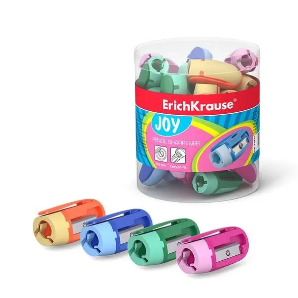 Temperamatite in plastica Erichkrause Joy - Colori vivaci - Comoda clip - Foro da 8 mm - Lama in acciaio al carbonio a forma di spirale - Colori assortiti
