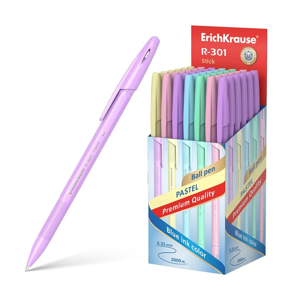Penna a sfera Erichkrause R-301 Pastel Stick 07 - Ricaricabile - Inchiostro ad asciugatura rapida - Colore blu