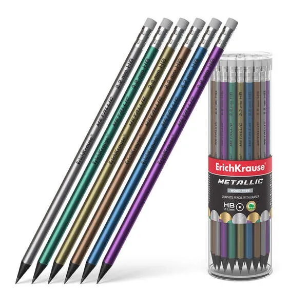 Matita in grafite plastica Erichkrause - Sezione rotonda - Gomma - HB metallizzata - Colore metallizzato
