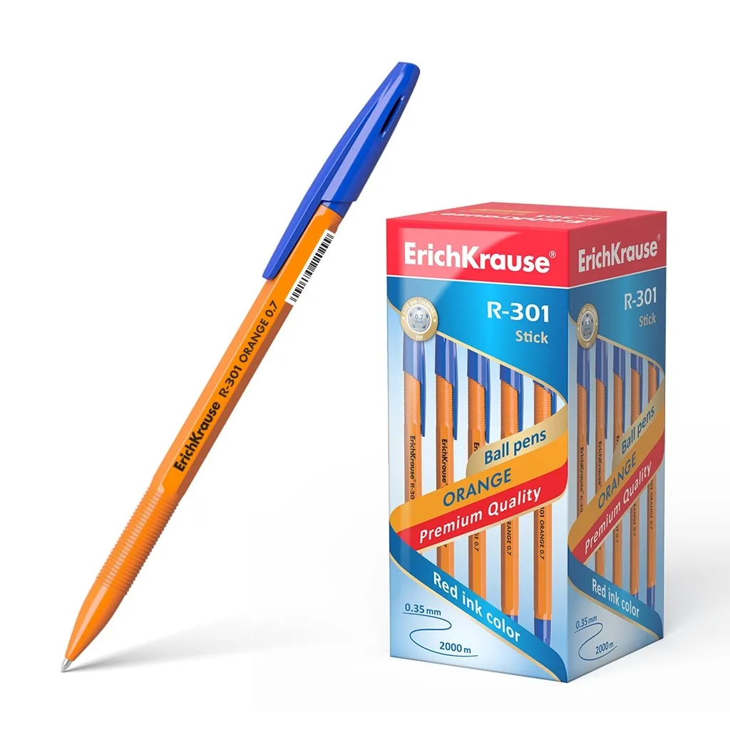 Penna a sfera Erichkrause R-301 Bastone arancione 07 - Corpo esagonale opaco - Punta 07 mm - Inchiostro ad asciugatura rapida - Colore blu