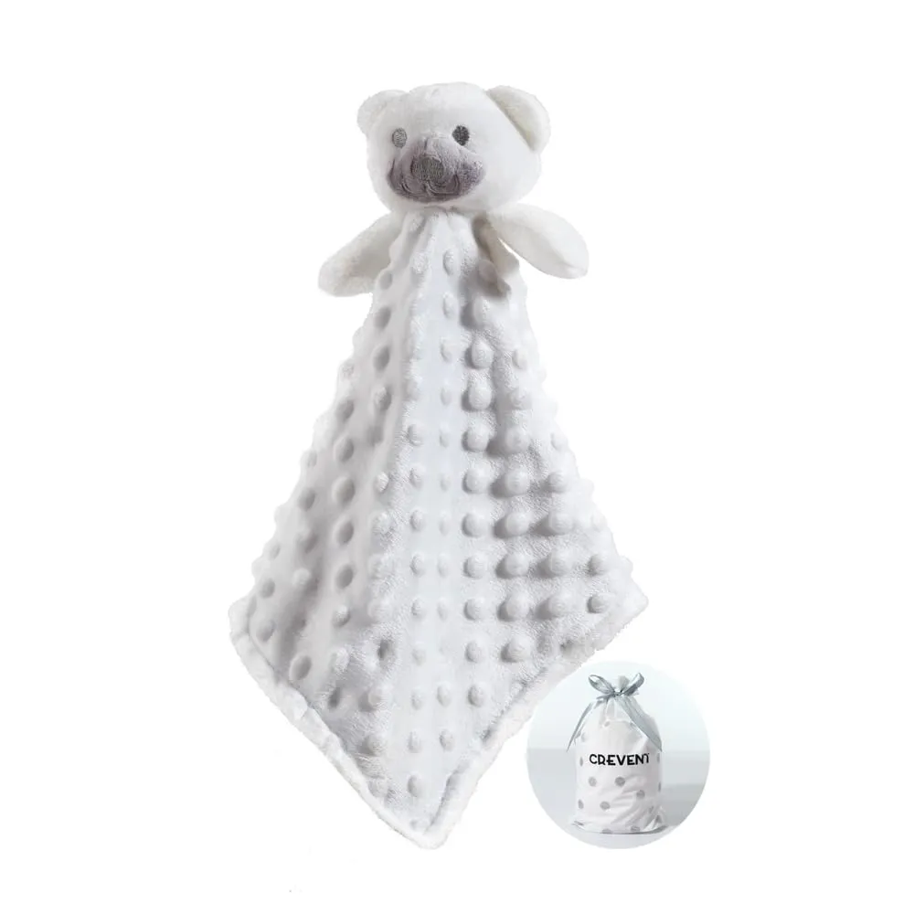 CREVENT Morbido e carino giocattolo di sicurezza per bambini, unisex, a pois in visone + retro in sherpa con volto di animale (orso bianco)