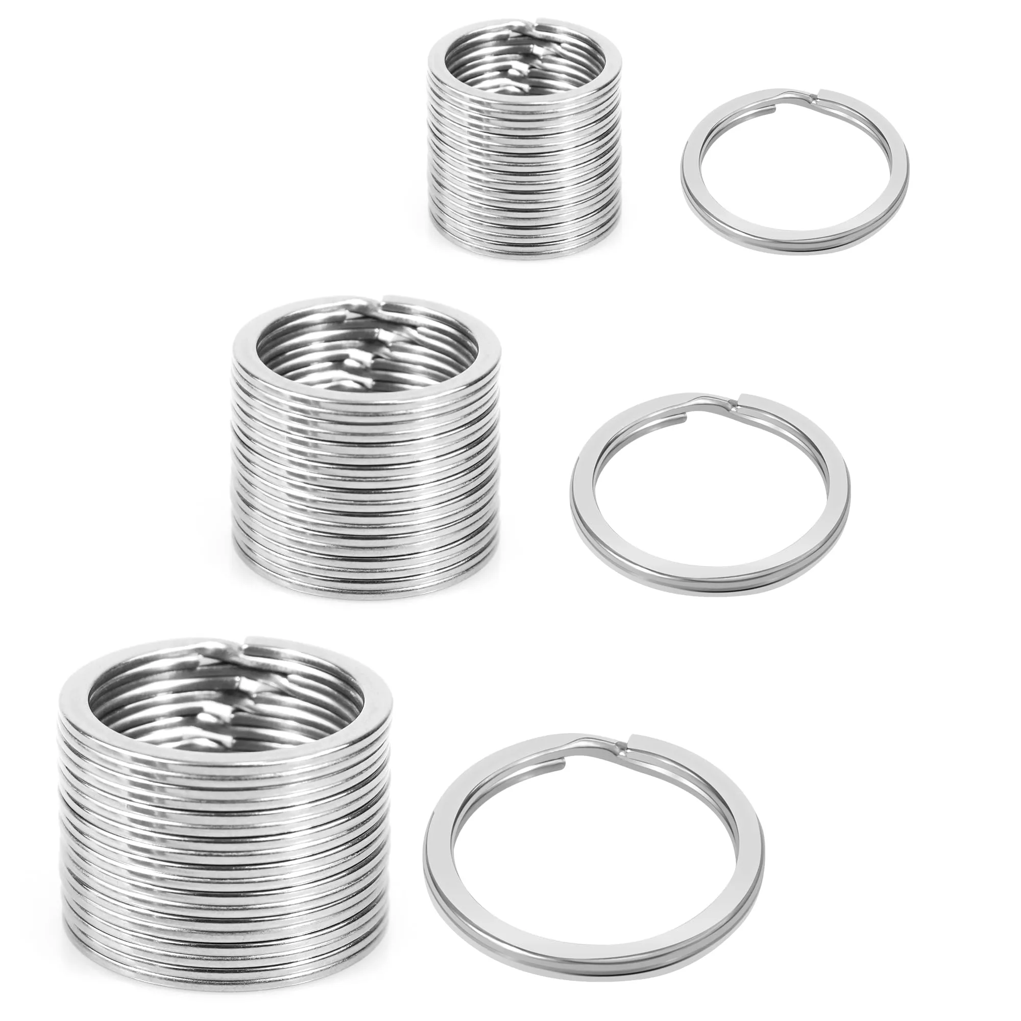 30 Pezzi Anelli Portachiavi in Acciaio Inox, Anello Portachiavi in 3 Misure (20/25/30 mm), Anelli per Portachiavi per DIY, Portachiavi e Anellini per Bigiotteria, Argento