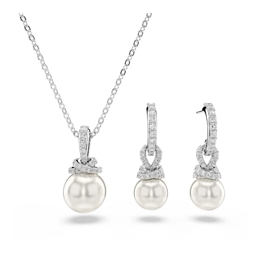 Swarovski Set, Pavé Crystal Pearl, Bianco Placcato Rodio