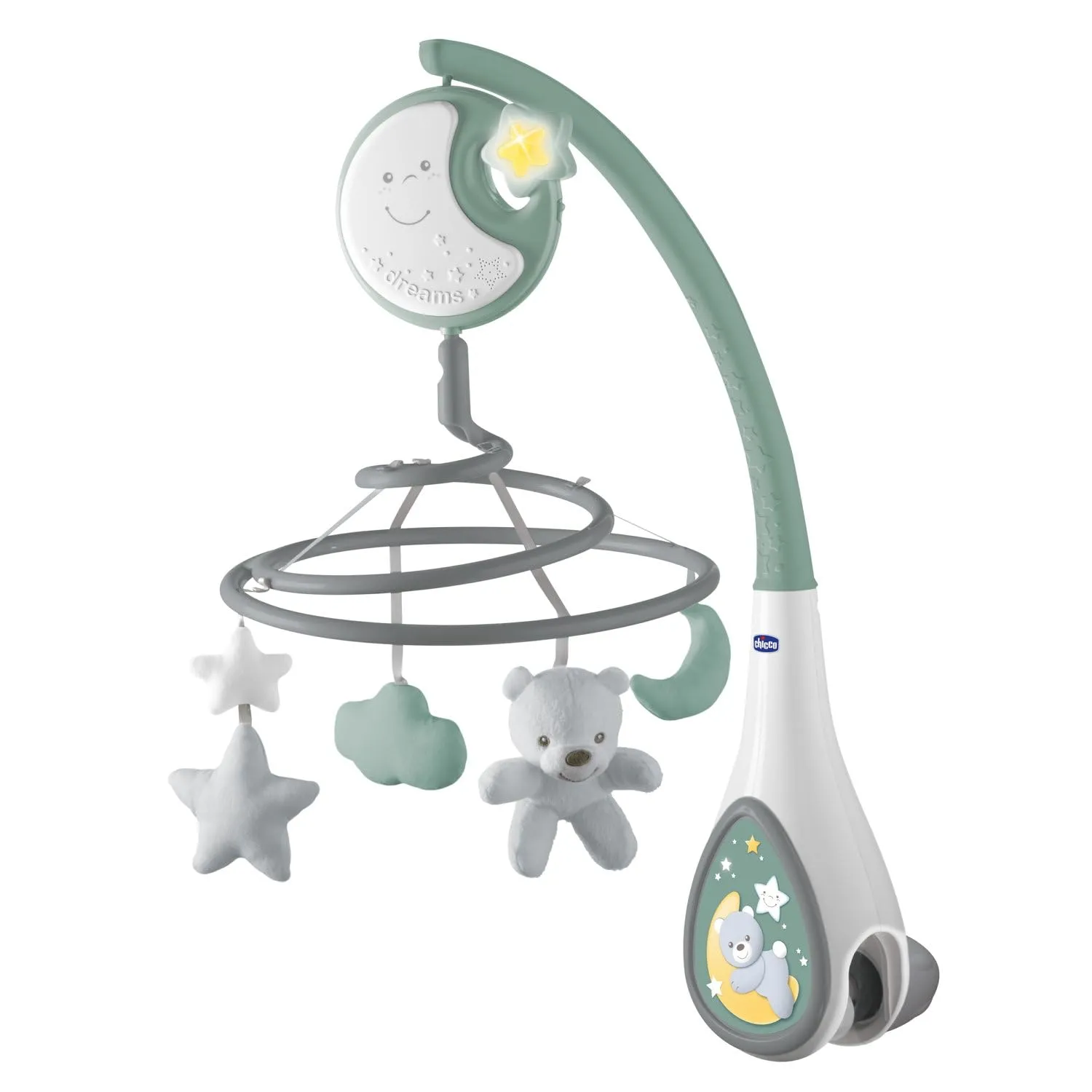 Chicco Next2Dreams Giostrina Culla Neonato 3in1 con Carillon Elettronico per Culle e Lettini, Compatibile con Culla Next2Me, con Effetti Sonori, Proiettore di Luce Soffusa, Musica, 0+ Mesi, Verde