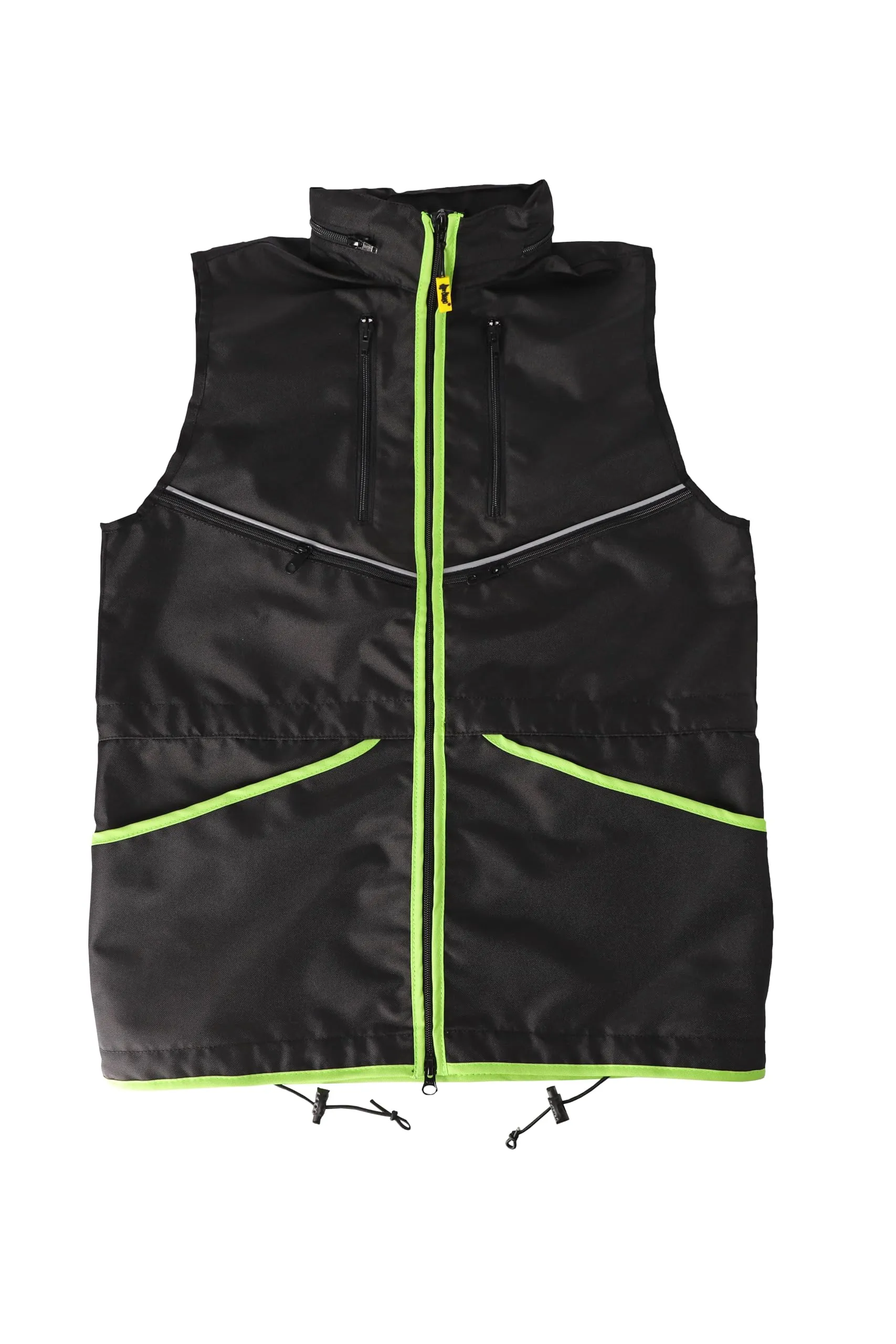 Dingo Waldemar Rutkowski Gilet da Dog Trainer con 2 Tasche con Zip, 2 Aperte, Cappuccio, Regolabile, Aderente, Impermeabile, Nero con Bordo Verde - Taglia S (16421)